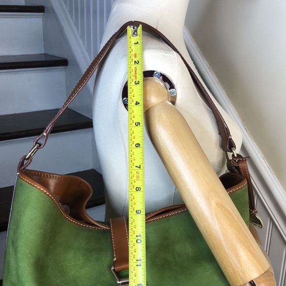 VINTAGE DOONEY BOURKE Hobo Brown Shoulder Strap Green Suede Bag with Pin Lock - Picture 7 of 17